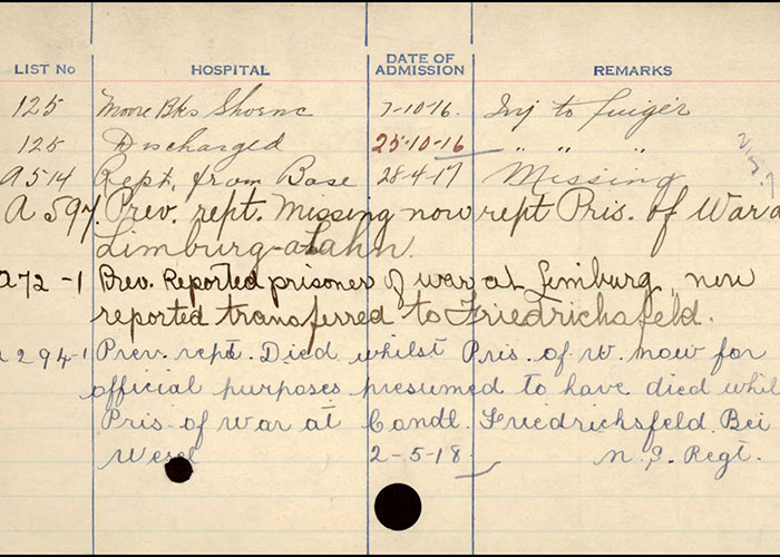 Page tirée du dossier de service d’Anthony Sumiejski du Corps expéditionnaire canadien, Première Guerre mondiale.