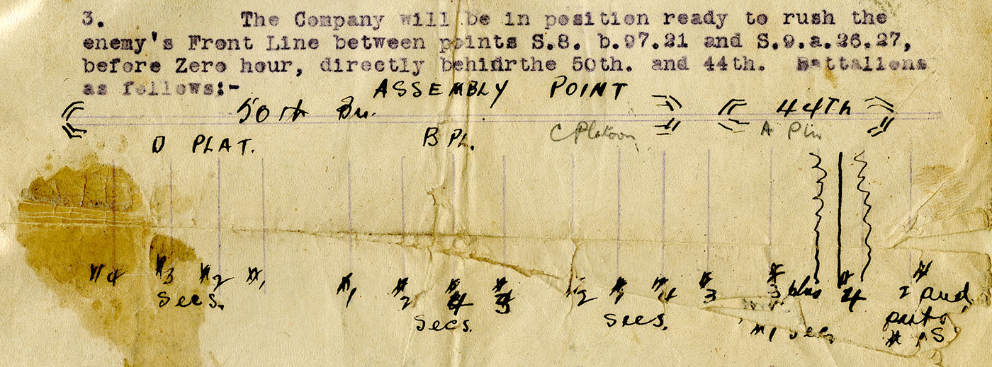 Sepia typed military orders with black ink notations.