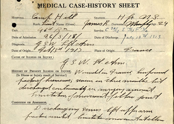 Page taken from the service file of Lieutenant James Murphy of the Canadian Expeditionary Force, First World War.