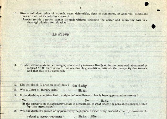 Page taken from the service file of Lieutenant James Murphy of the Canadian Expeditionary Force, First World War.